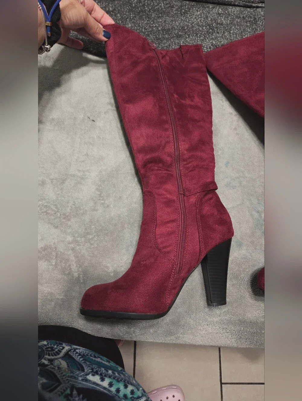 Women's Over-the-Knee Burgundy Suede High Heel Boots